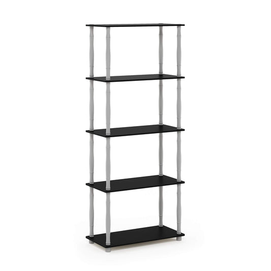 Furinno Turn-N-Tube 5-Tier Multipurpose Shelf / Display Rack / Storage Shelf / Bookshelf, Classic Tubes, Black/Grey