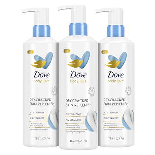 Dove Body Love Body Cleanser Body Wash 3 Count Dry-Cracked Skin Replenish Hypoallergenic for 24 Hour Nourishment & Instant Dryness Relief with Pro Ceramides 17.5 FO