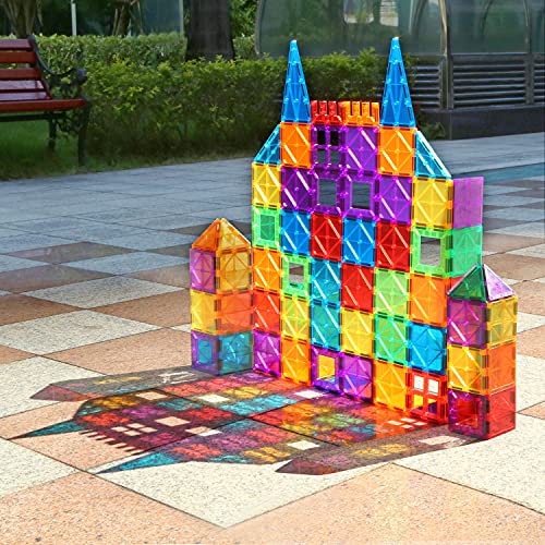 MagHub Magnet Toys Magnetic Tiles, 125 PCS Magnetic Building Blocks Set for Boys Girls Preschool Educational Construction Kit Magnet Stacking Toys for Kids Toddlers Children