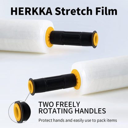 Stretch Film, HERKKA Stretch Wrap with Handles Industrial Strength, Moving Wrapping Plastic Roll, Shrink Wrap for Pallet Wrap, 15" x 1000 Feet, 3 Pack, 60 Gauge