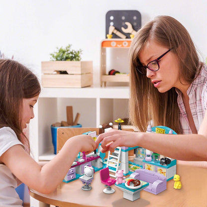 QMAN 6-12 Girl's Dream Home Building Blocks Kit Educational Toy, Build Girl's Bedroom Living Room Kitchen, 3 Building Methods (194 Pieces)