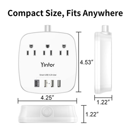 6 Ft Flat Extension Cord with 3 Outlets & USB