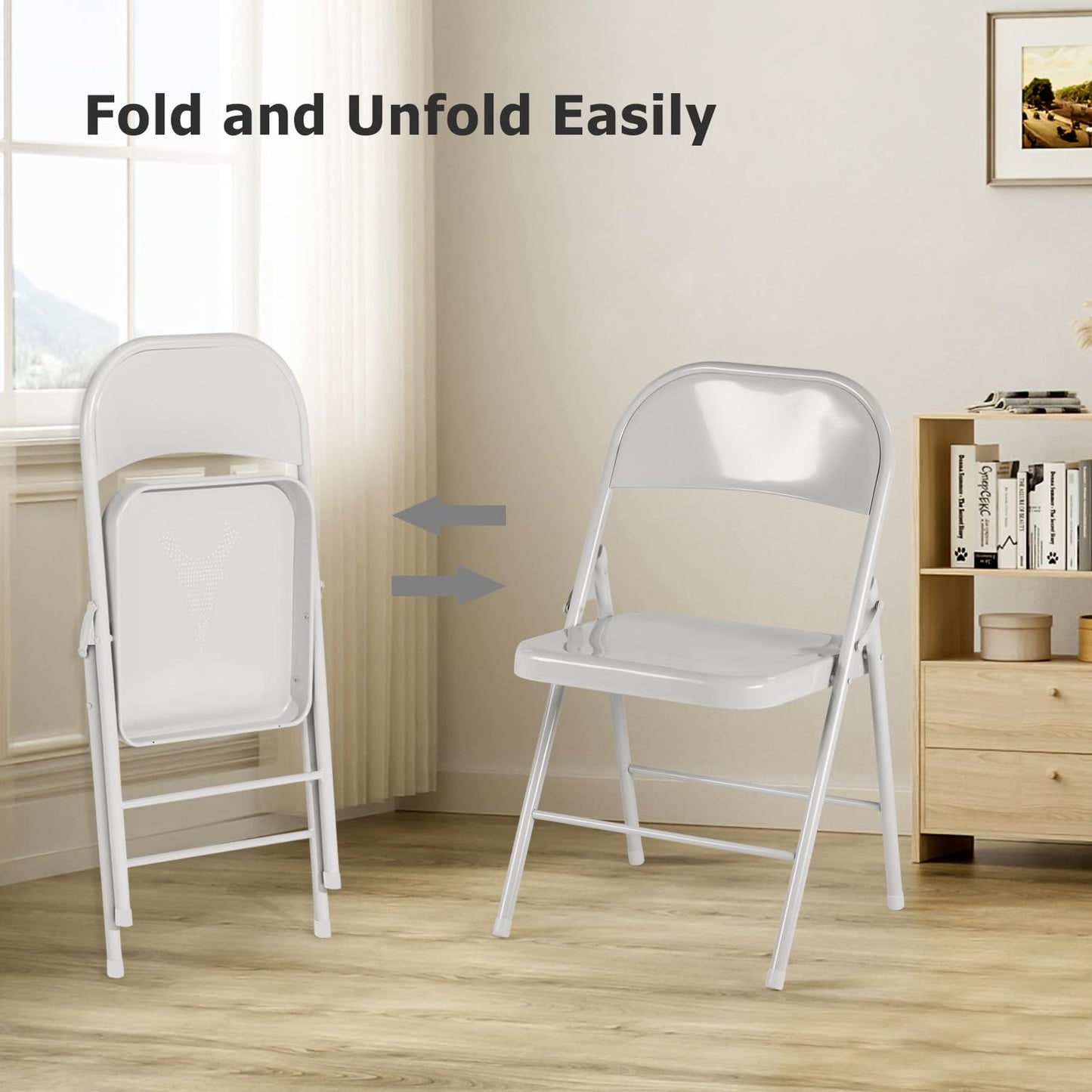 Folding Chairs Set of 4, Metal Stackable Seats