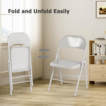 Folding Chairs Set of 4, Metal Stackable Seats