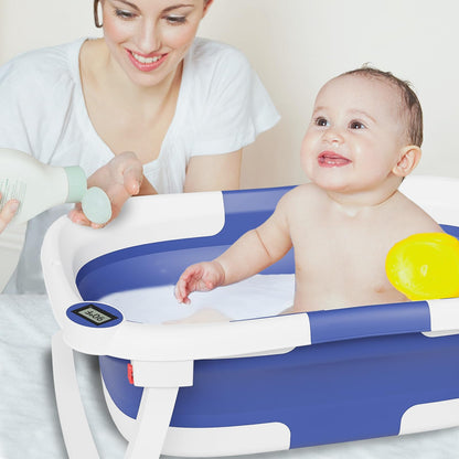 NAPEI Collapsible Baby Bathtub,Baby Bath Tub with Soft Cushion & Thermometer,Baby Bathtub Newborn to Toddler 0-36 Months,Portable Travel Baby Tub,Blue