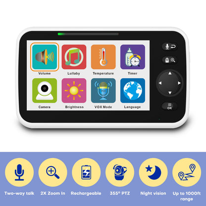Maxi Cosi Baby Monitor with Camera and Audio, 5'' Sreen Baby Camera Monitor No WiFi,30-Hrs Battery, Pan-Tilt-Zoom Video Baby Monitors Portable,VOX, 2-Way Talk,Night Vision,8 Lullabies and 1000ft Range
