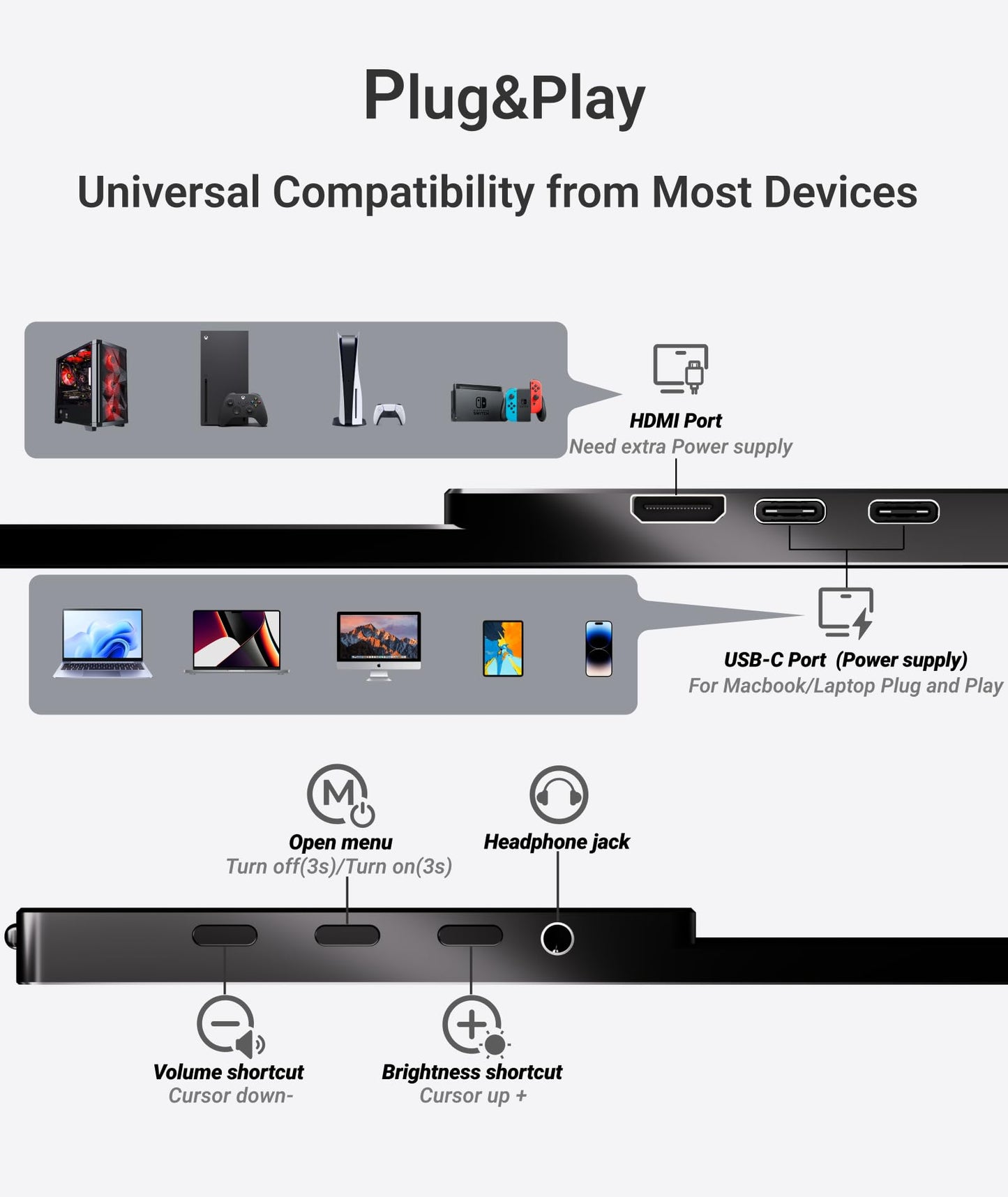 15.6" FHD Portable Monitor with USB-C & HDMI