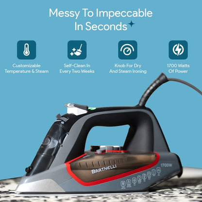 Bartnelli Luxury Steam Iron with Non-Stick Soleplate