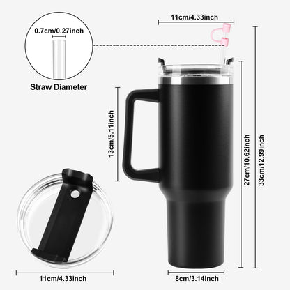 LITHOS Store Premium 40 Oz Insulated Stainless Steel Travel Mug with Handle and Straw - Keeps Beverages Hot or Cold - Bonus Cleaning Brush & Silicone Straw Cover Cap, Sleek Black