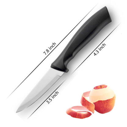 BEWOS 4-Piece Paring Knife Set, 3.5 Inch Paring Knives with Ergonomic Streak Handle, Cutting Knife & Peeling Knife for Vegetable and Fruit, Kitchen Knives, Stainless Steel/Black