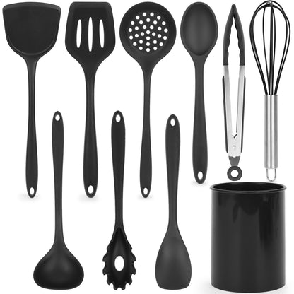 HANSGO Silicone Cooking Utensils, 446°F Heat Resistant Kitchen Utensil Set Turner Tongs Spoon Brush Whisk Silicone Spatulas Set with Hanging Hole for Nonstick Cookware Dishwasher Safe, 10PCS