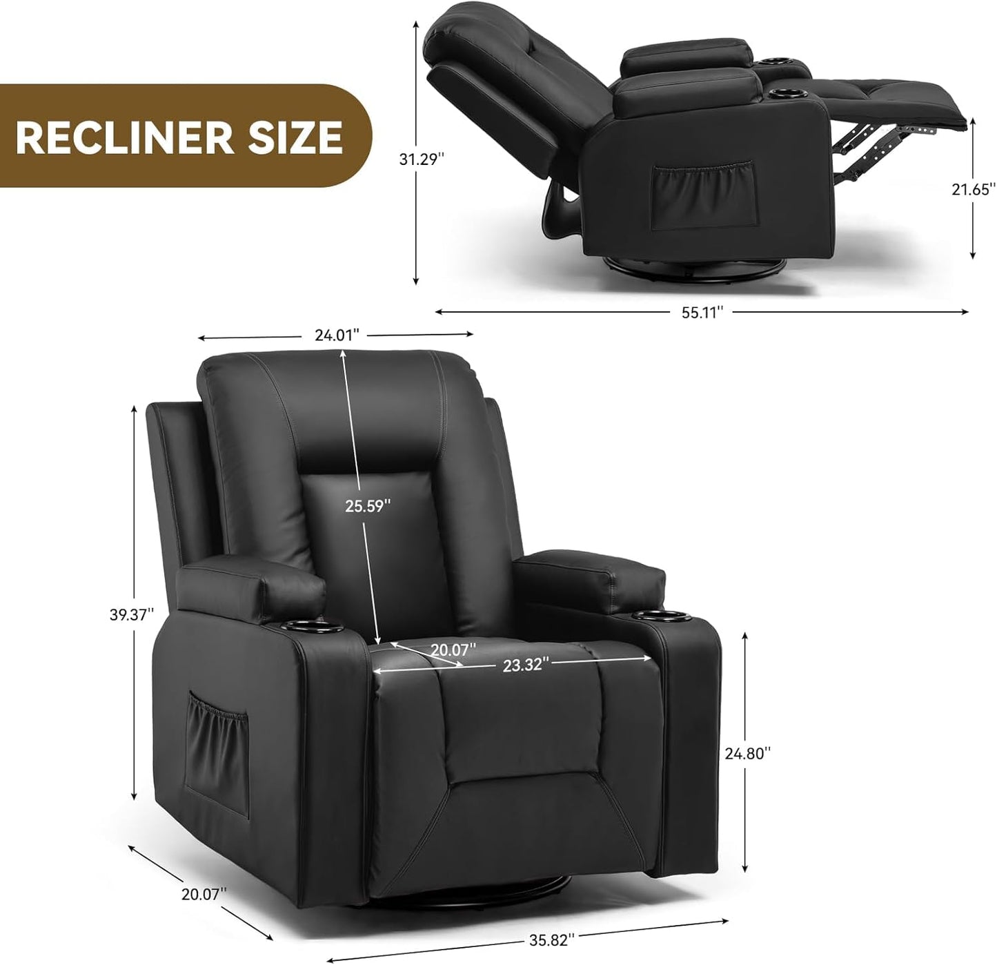 COMHOMA Massage Recliner Chair with Cup Holders