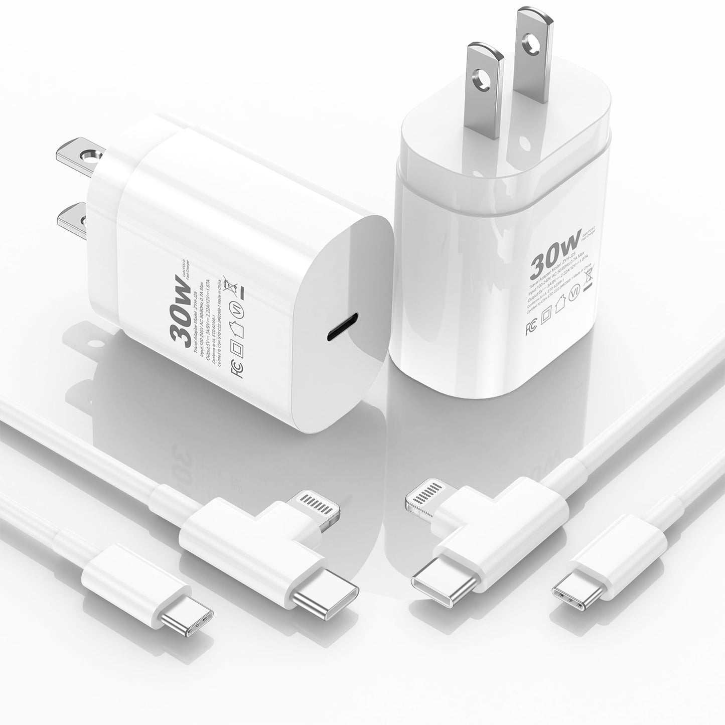 [2025 Upgraded] 30W iPhone 16/15/14/13/12 Charger Fast Charging Block with 6FT Long C to Type C& Lightning Cable 60W.Fast Charging for All iPhone/iPad and Galaxy Series (White 2)