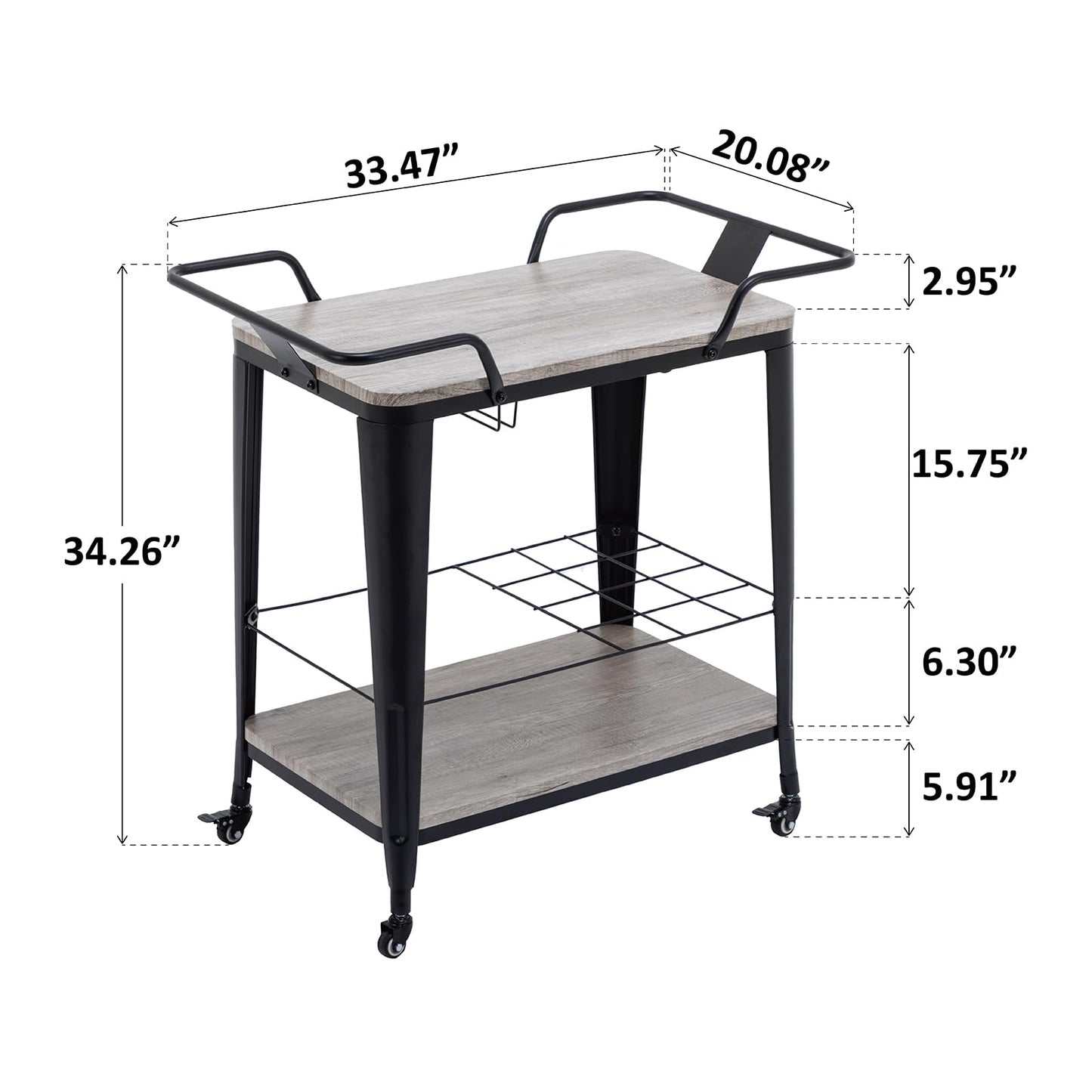 FERFALDER Industrial Rolling Bar Cart with Wheels