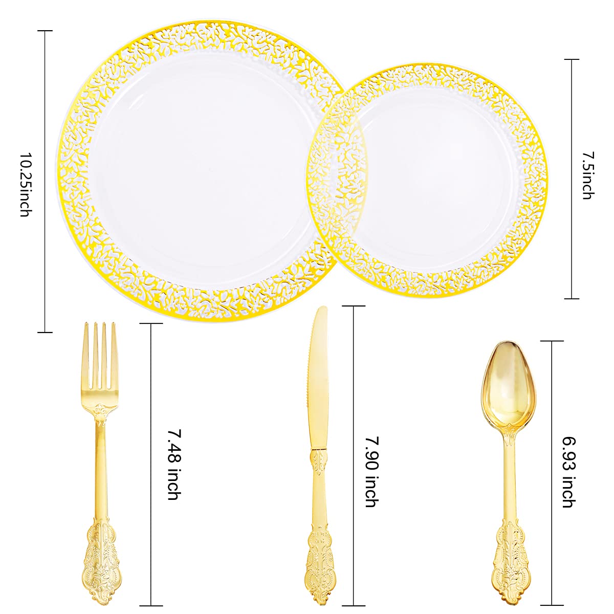 Clear Gold Plastic Plates Set for Parties