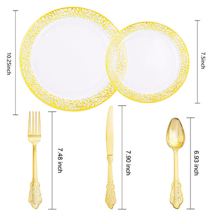 Clear Gold Plastic Plates Set for Parties