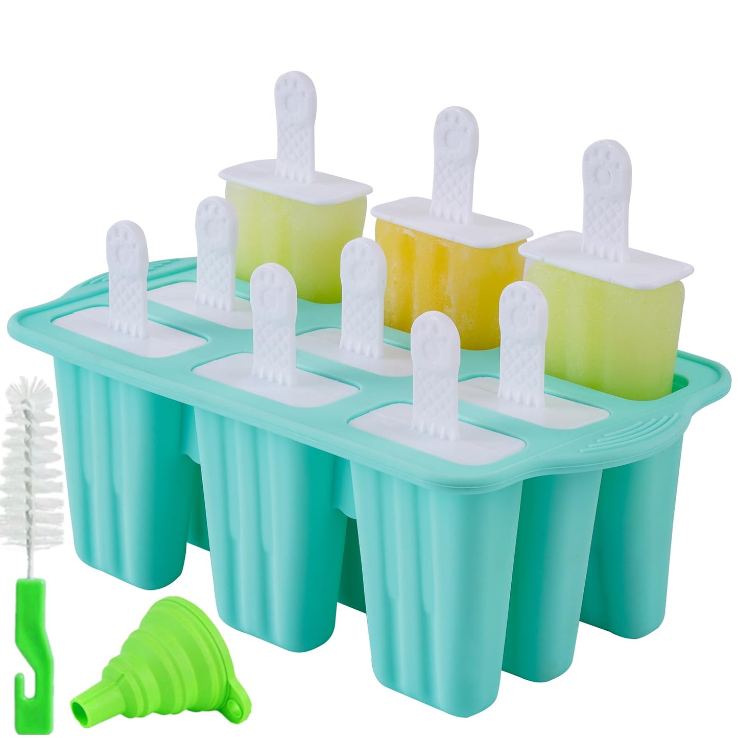Popsicle Molds, 9 Pieces Silicone Ice Pop Molds Popsicle Mold Silicone BPA Free Reusable Sticks Easy Release Ice Pop Make (Green, 9 CavitIES)