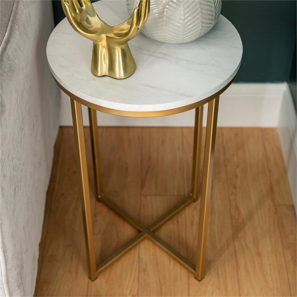 Walker Edison Round Faux Marble Accent Table