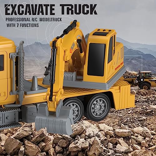 Leopmase Remote Control Truck Excavator Toy, RC Truck Excavator with Lights and Sounds, 2.4Ghz 7 Channel Remote Control Construction Vehicle Toy for Toddlers Boys Girls Birthday Gifts