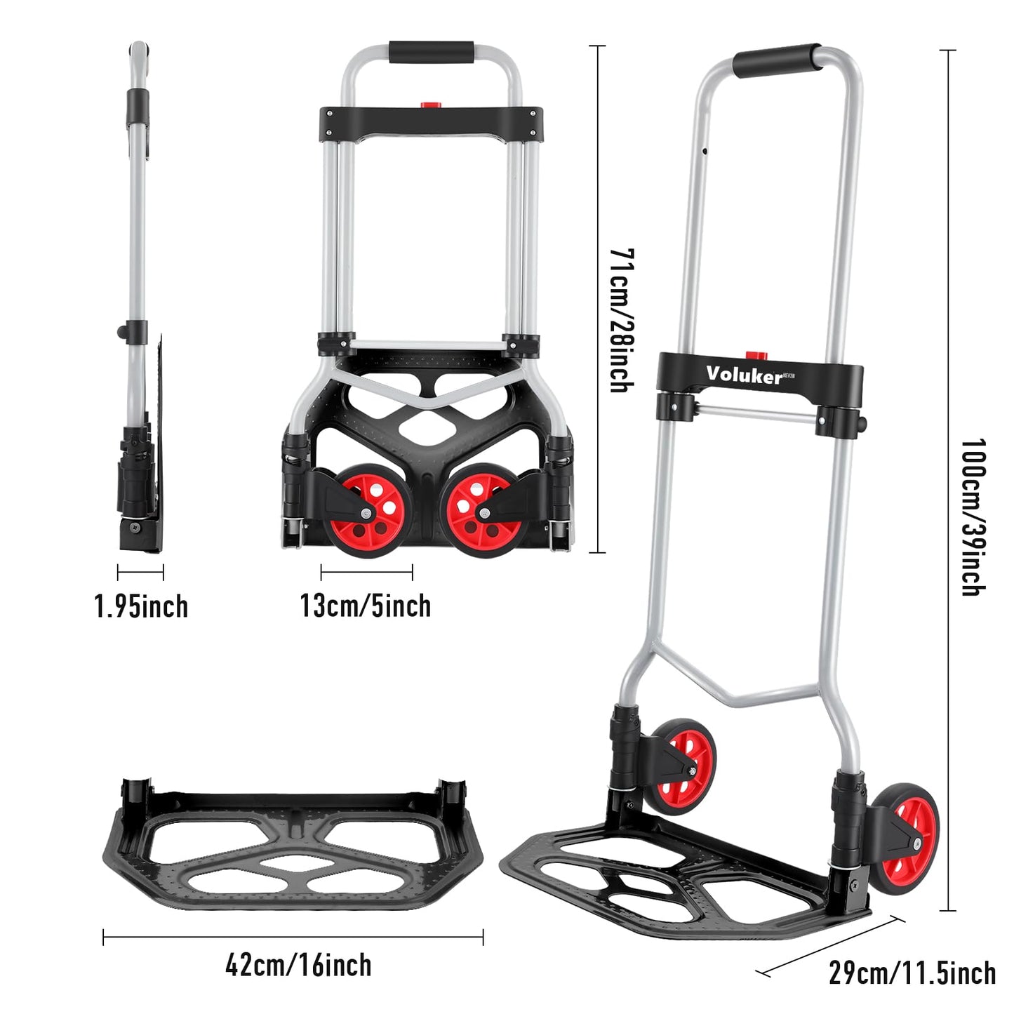 254 LBS Aluminum Folding Hand Trucks and Dolly, Foldable Dolly Cart for Moving Heavy Loads, Collapsible Dolly Convertible Hand Truck Dolley Portable and Durable.