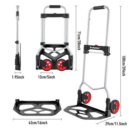 254 LBS Aluminum Folding Hand Trucks and Dolly, Foldable Dolly Cart for Moving Heavy Loads, Collapsible Dolly Convertible Hand Truck Dolley Portable and Durable.