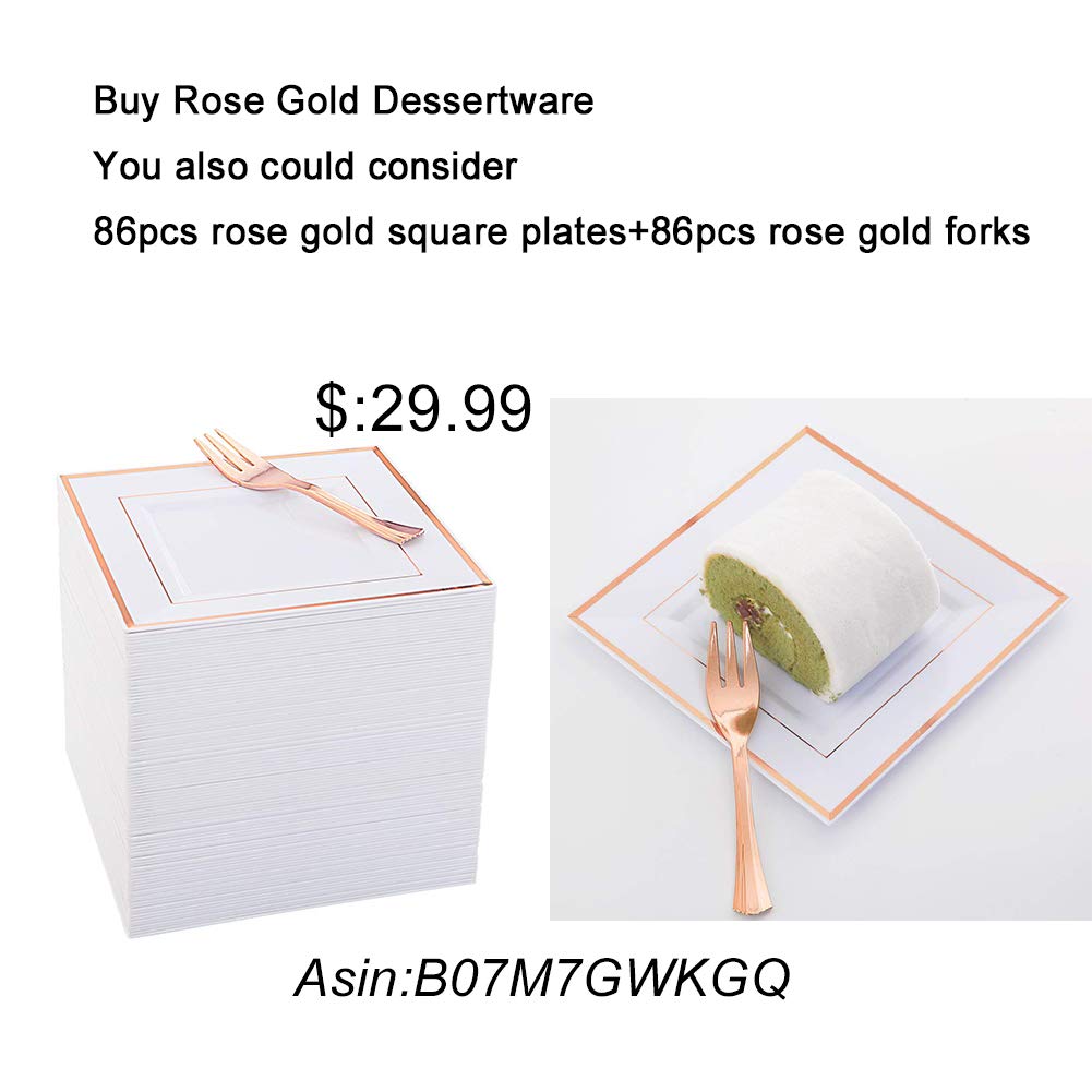 WDF-125PCS Rose Gold Plastic Silverware&Disposable Plastic Plates - Plastic Plates include 25 Dinner Plates,25 Salad Plates,25 Forks, 25 Knives, 25 Spoons for Wedding, Party, Mother's Day