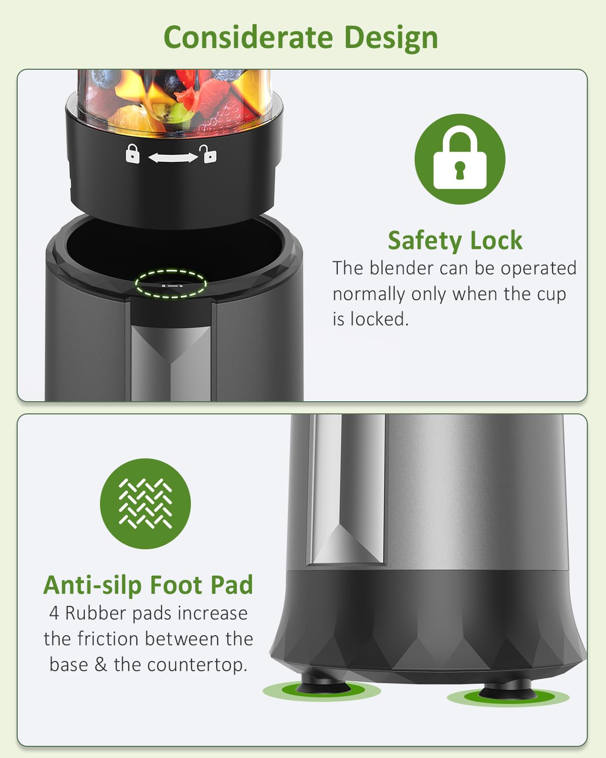 Compact 1300W Smoothie Blender with To-Go Cups