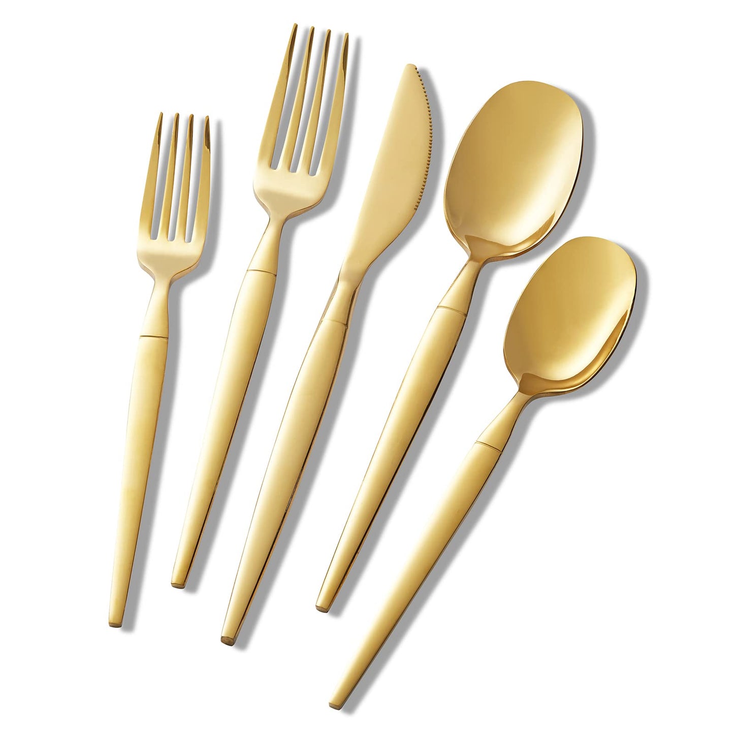 Rygten QU 40-piece Gold Silverware Set, Unique Design Stainless Steel Flatware Set, Cutlery Set Spoons And Forks Knives Set, Tableware Set Service For 8, Dishwasher Safe