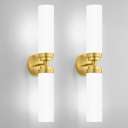 Winbarsign Gold Sconces Set of 2,Bathroom Vanity Lights Mid-Century Modern Vanity Lights,2-Light Bathroom Vanity Lights,Brass Gold Wall Sconces with Frosted Glass for Bathroom, Livingroom, Hallway