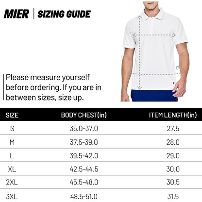 MIER Men's Short Sleeve Polo Shirt Quick Dry Tennis Golf Collared T-Shirts Contrast Collar Casual Polo Moisture Wicking, White, L