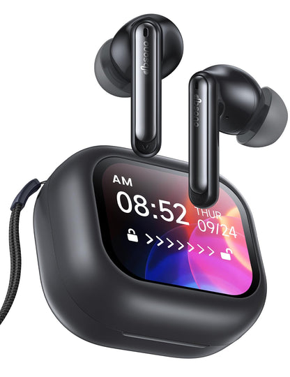 Wireless Bluetooth Earbuds: White Elephant Gifts Stocking Stuffers for Adults/Teens/Men, 13mm Drivers Hi-Fi Deep Bass, 30H Playtime, Touchscreen Control, Mic for Calls, IPX5 Water-Resistant, Black