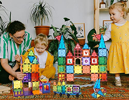 MagHub Magnet Toys Magnetic Tiles, 125 PCS Magnetic Building Blocks Set for Boys Girls Preschool Educational Construction Kit Magnet Stacking Toys for Kids Toddlers Children