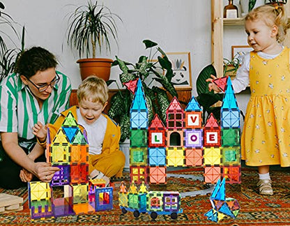 MagHub Magnet Toys Magnetic Tiles, 125 PCS Magnetic Building Blocks Set for Boys Girls Preschool Educational Construction Kit Magnet Stacking Toys for Kids Toddlers Children