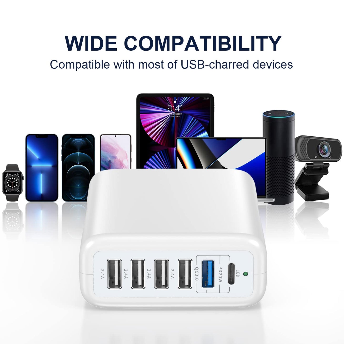 6-Port USB C Fast Charging Station 100W