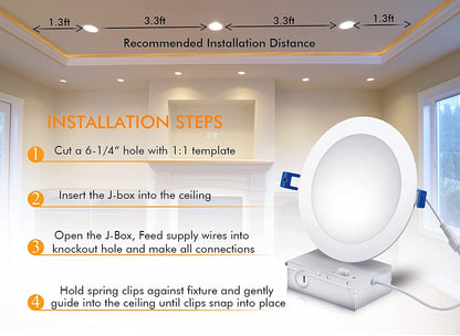 6 Pack CLOUDY BAY Dimmable Recessed Lighting