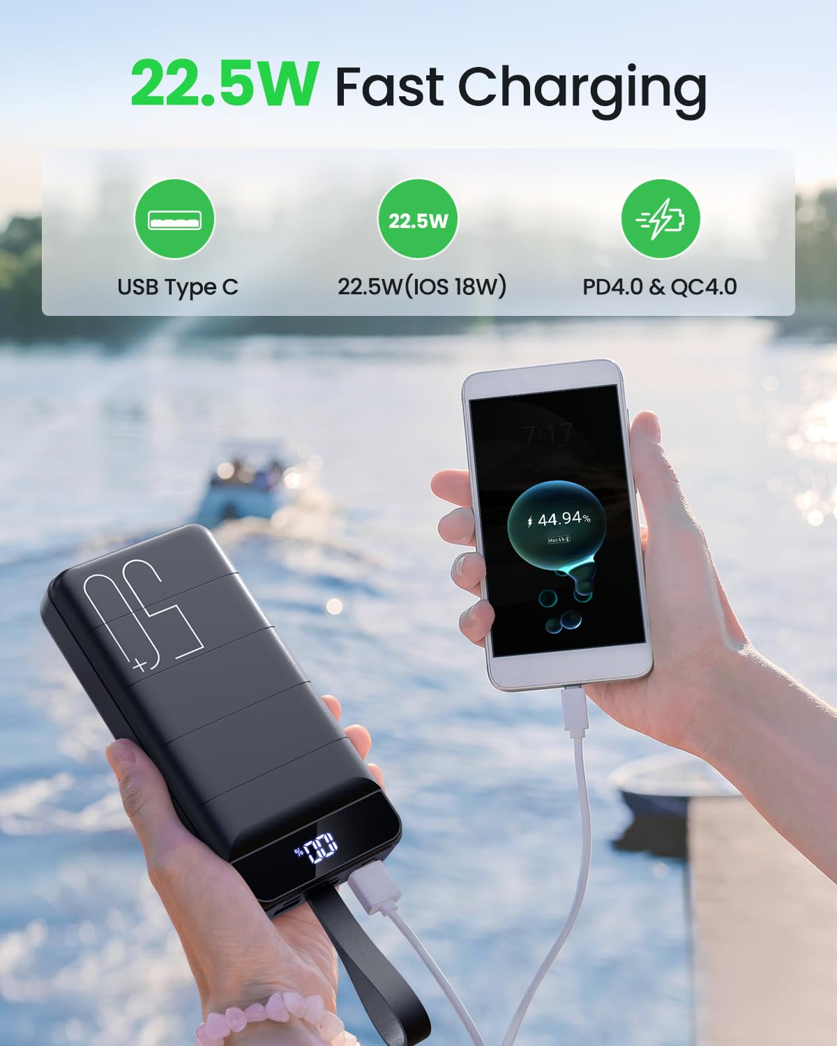 Morfec Power Bank Fast Charging 50000mAh - 22.5W Portable Charger USB C Quick Charge with 4 Outputs & 3 Inputs LED Display Huge Capacity External Battery Pack for iPhone, Samsung, iPad etc