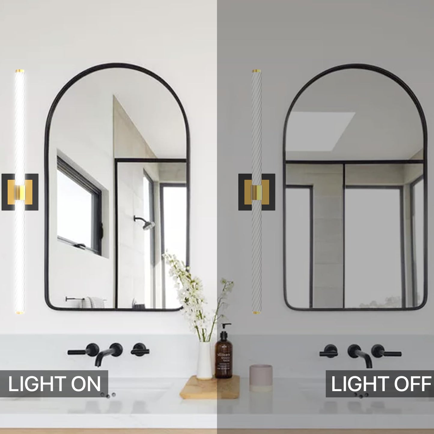 ADD 2 TO YOUR CART ❗ Galental LED Vanity Light, 30inch Dimmable Bathroom Light Fixtures Over Mirror, 15W 6000K Black and Gold Modern Linear Vanity Lights, 360°Sconces Wall Lighting Bar(White Light)