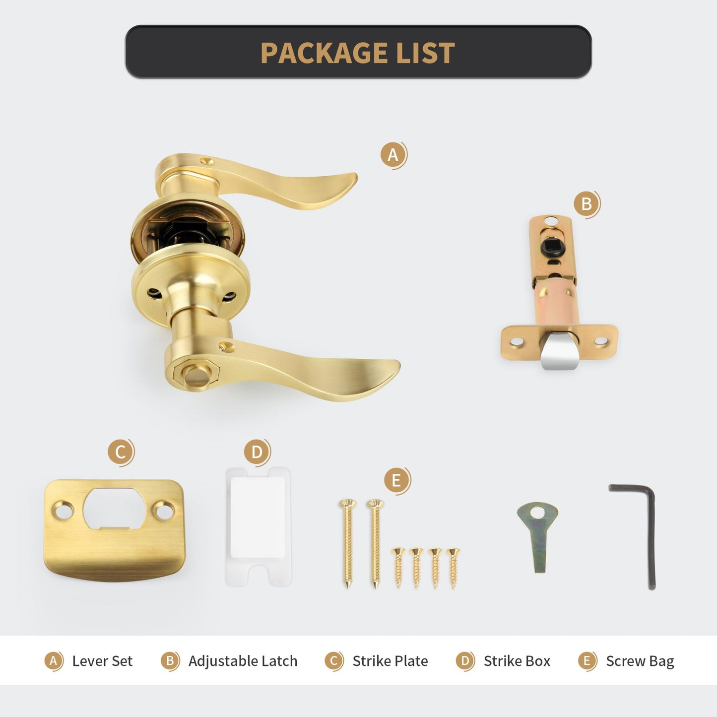 3 Pack Brushed Gold Privacy Wave Door Lever Set