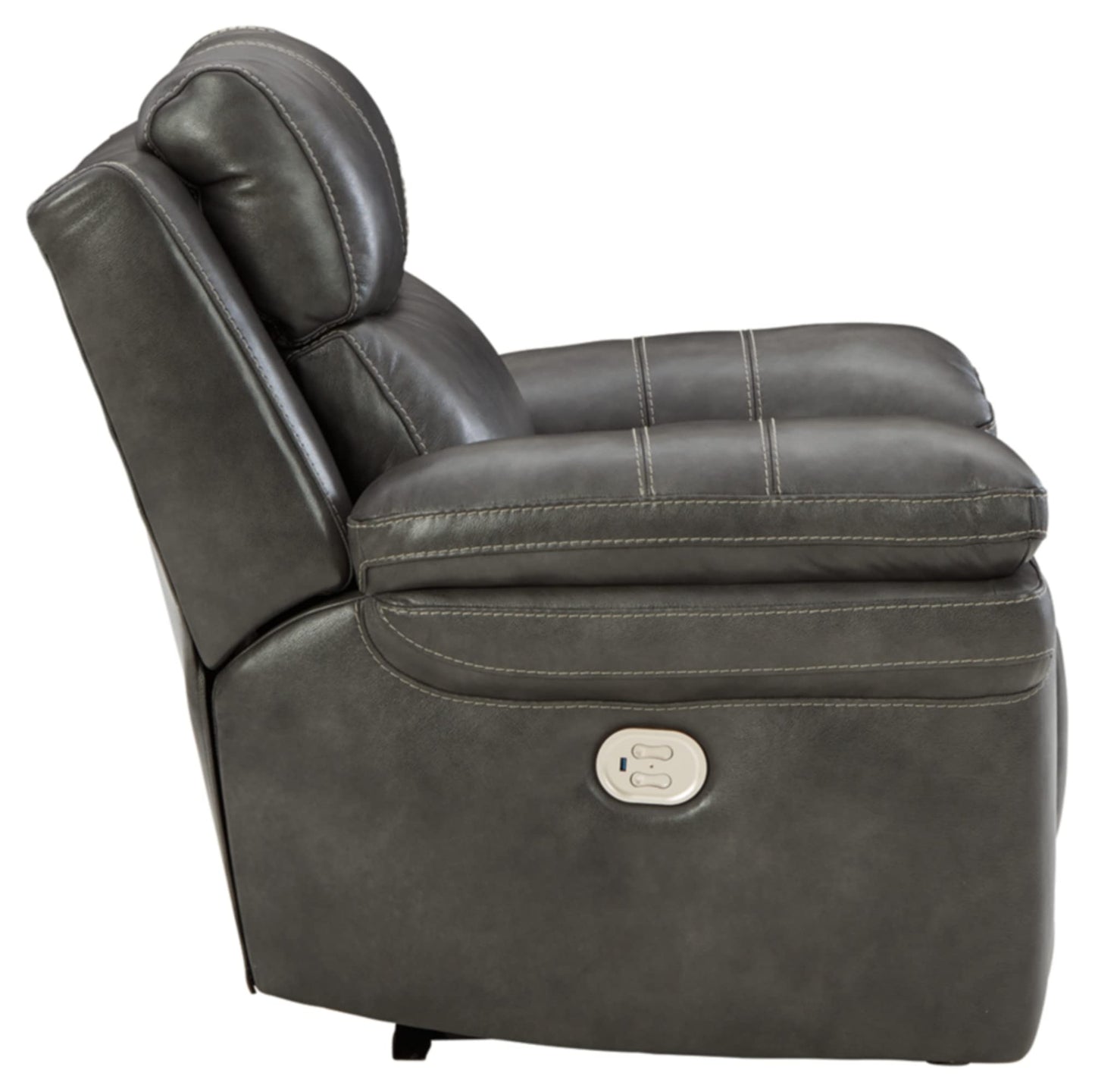 Signature Design by Ashley Edmar Leather Power Recliner with Adjustable Headrest, Gray