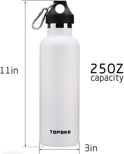 TOPOKO Colored Non-Rusty Stainless Steel Vacuum Water Bottle Double Wall Insulated Thermos, Sports Hike Travel, Leak Proof, BPA Free, 25 oz, Grey (White)