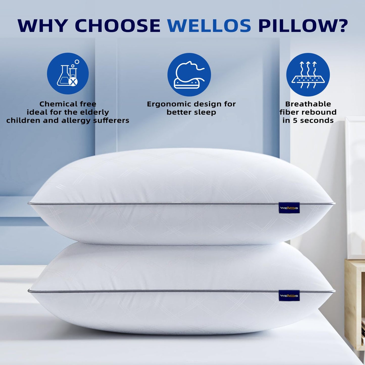 2 Pack Wellos Down Alternative Bed Pillows