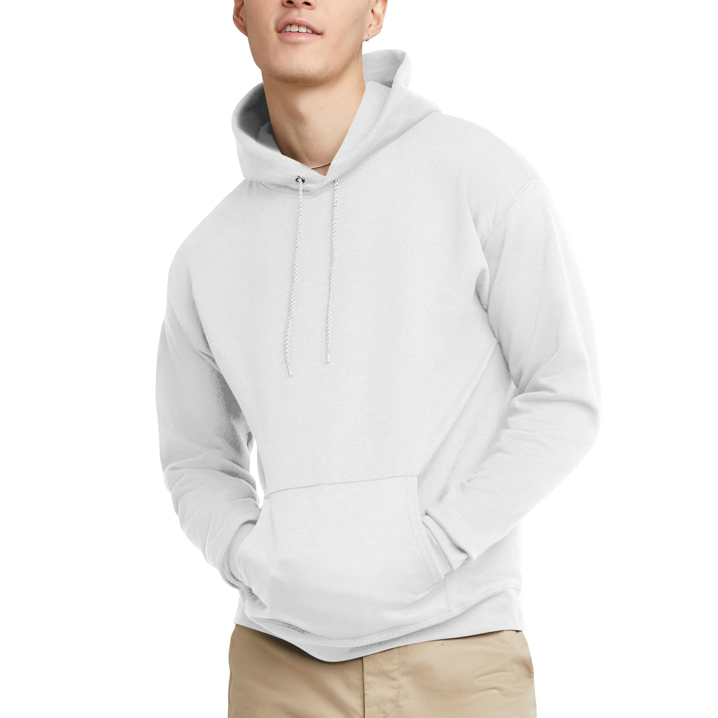 Hanes Men's Pullover EcoSmart Hooded Sweatshirt, white, Large