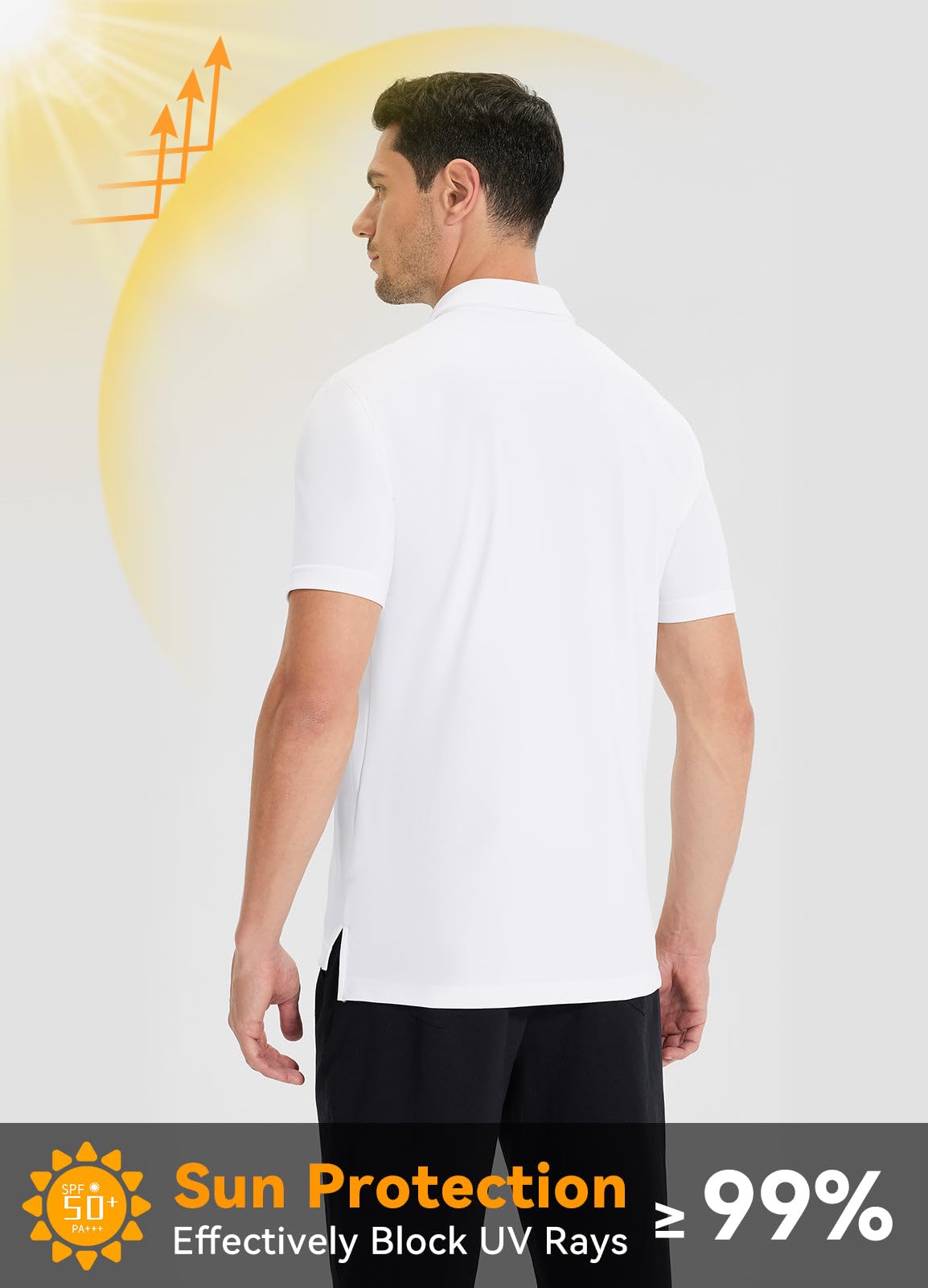 BALEAF Men‘s Polo Shirts Quick Dry Athletic Sport Work Shirts UPF 50+ White Large