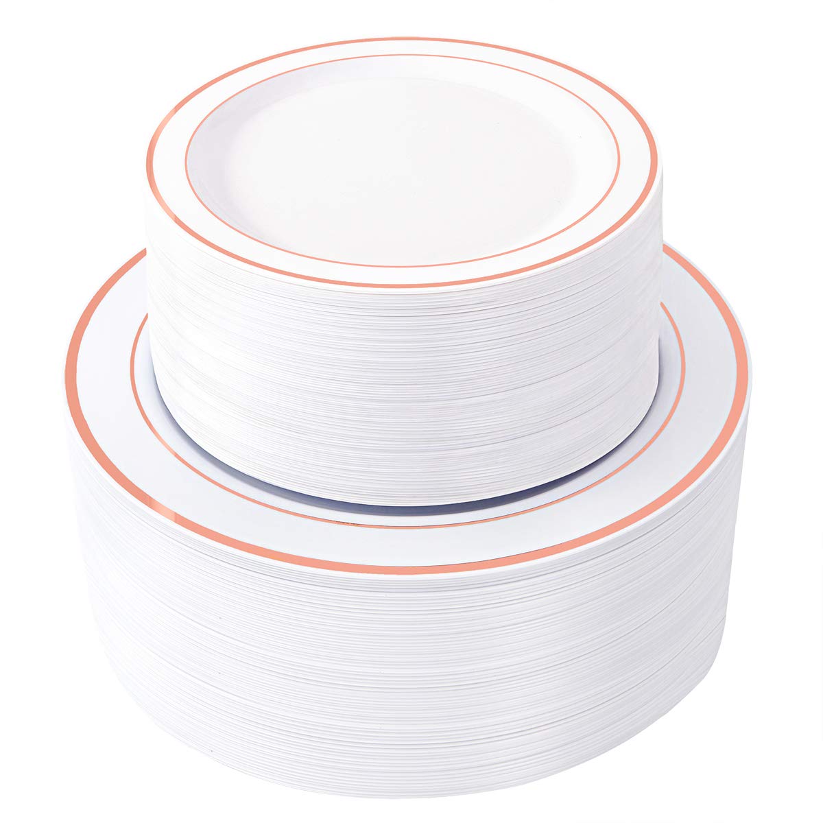WDF 120 pieces Rose Gold Plates Disposable - Rose Gold Plastic Plates, Heavy Duty Plastic Christmas Plates 60-10.25" Dinner Plates and 60-7.5" Salad Plates Perfect for Wedding, Party