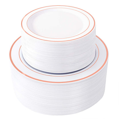 WDF 120 pieces Rose Gold Plates Disposable - Rose Gold Plastic Plates, Heavy Duty Plastic Christmas Plates 60-10.25" Dinner Plates and 60-7.5" Salad Plates Perfect for Wedding, Party