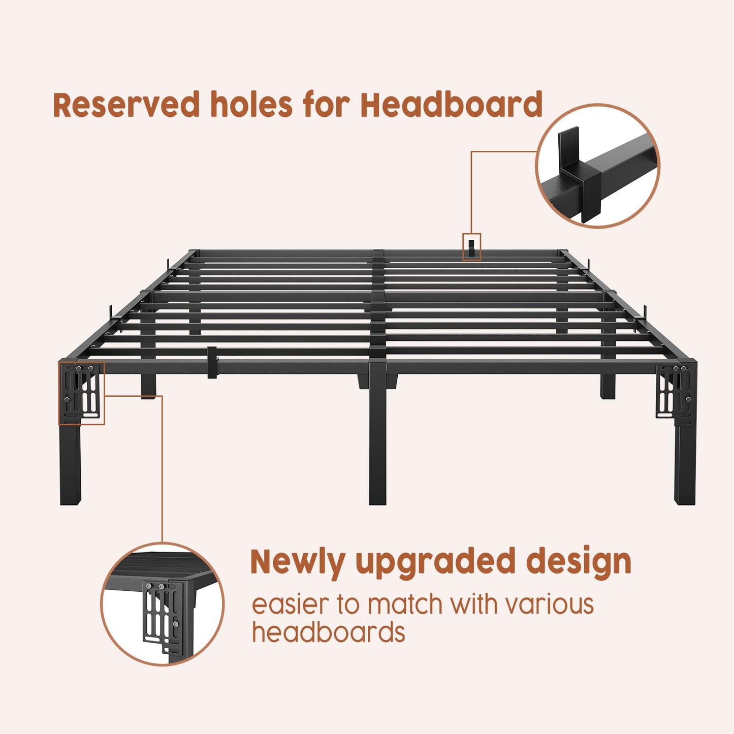 GarveeHome 14 Inch Tool-Free Full Bed Frame, Heavy Duty Metal Platform Bed Frame with Durable Iron Slat Support and Legs, No Box Spring Required, No Screws Needed, Support Up to 800 Lbs