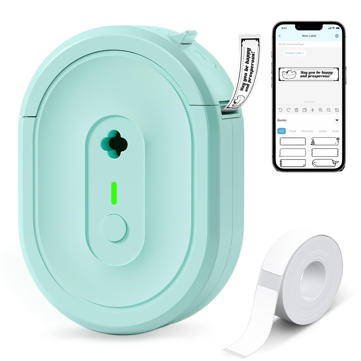 NDYIN Label Maker Machine with Tape, N12 Portable Bluetooth Label Printer, Wireless Mini Label Makers Thermal Sticker with Multiple Templates for Home, Kitchen, School, Office Organization, Green
