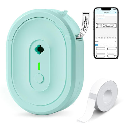 NDYIN Label Maker Machine with Tape, N12 Portable Bluetooth Label Printer, Wireless Mini Label Makers Thermal Sticker with Multiple Templates for Home, Kitchen, School, Office Organization, Green