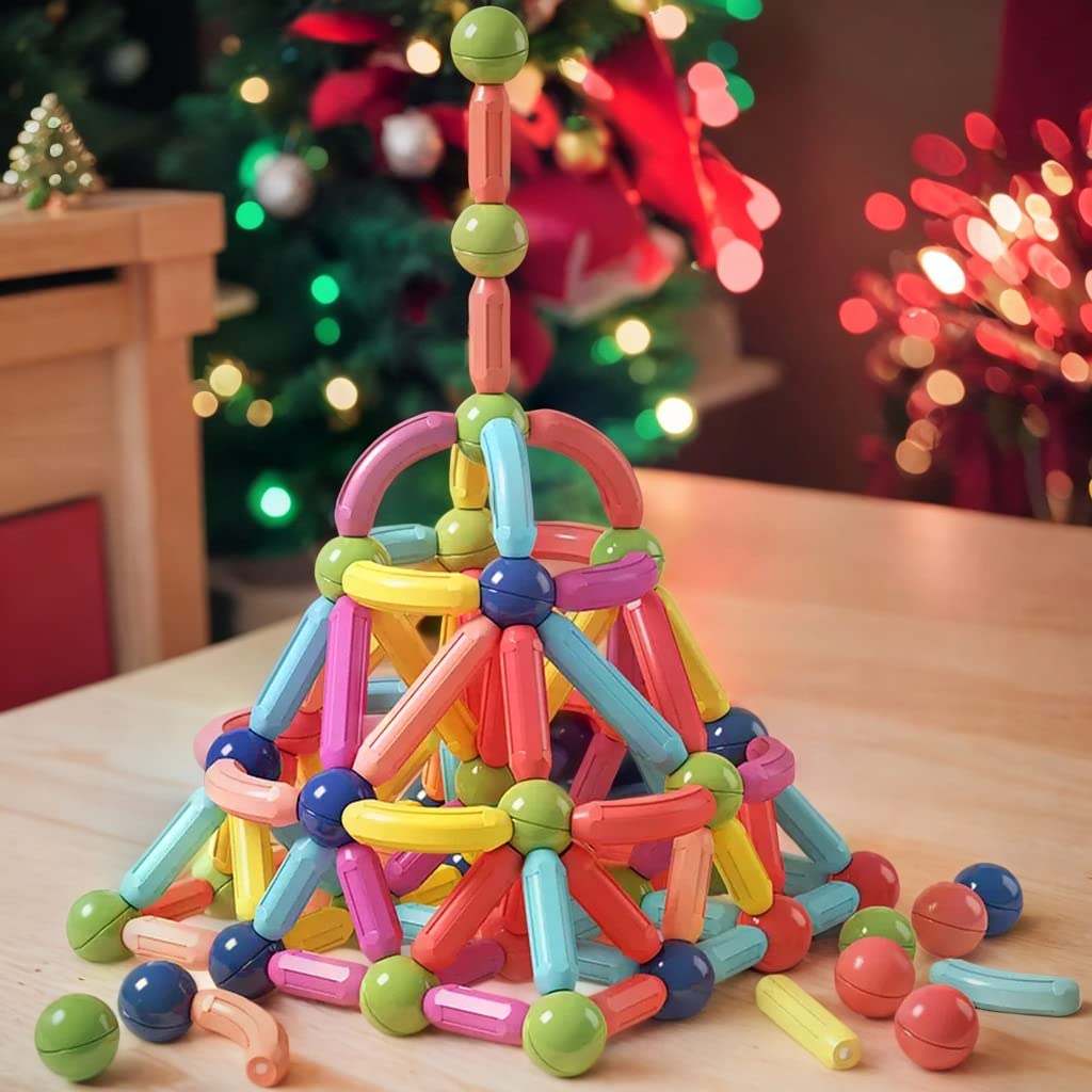 Salunhey Magnetic Building Sticks Montessori Toys for Toddler Kids,Preschool Sensory Educational Blocks Balls and Rods Set for 3+ Year Old Boys Girls Birthday Gift