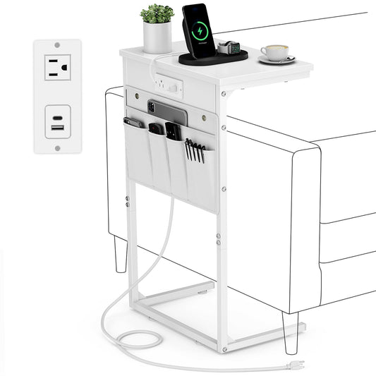 C Shaped End Table with Charging Station